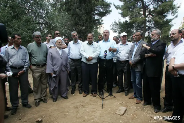 Palestinians and Israeli Arab kenaset members take a part in a protest to the Israeli violations of the Islamic sanctities during a press conference in Jerusalem on June 27, 2011. where washed away and destroyed yesterda...
