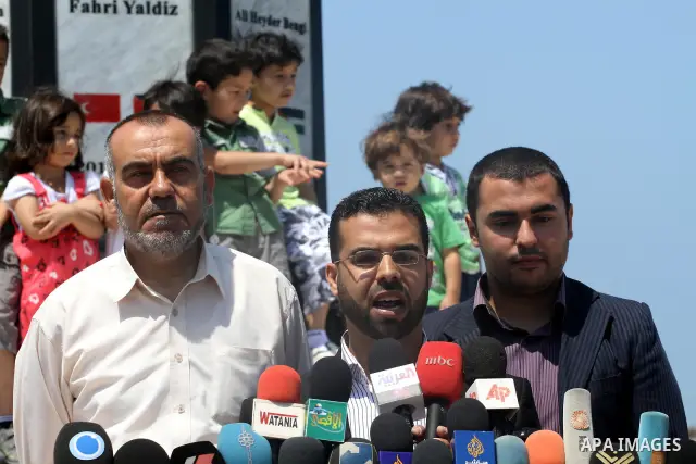 The Palestinian higher Committee to break the seige reports a speech during a press conference in the port of Gaza to announce about the end of the preparations to receive the Freedom flotilla "2" in Gaza city on June 28...