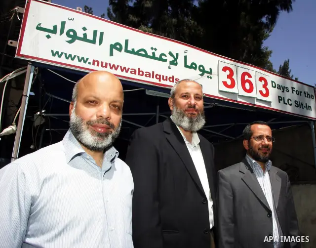 Jerusalem deputies and the Minister of Jerusalem gather at the headquarters of the Red Cross, where the title of the protest " 363 days for the PLC sit-in " in Jerusalem on June 28, 2011. Photo by Mahfouz Abu Turk