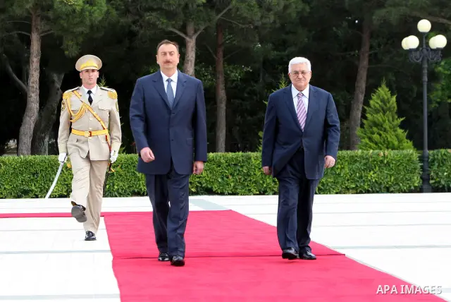 Palestinian president Mahmoud abbas (Abu Mazen) arrives to Azerbaijan and meets with Azerbaijan's President Ilham Aliyev in the capital Baku on Jun 28,2011. Photo by Thaer Ganaim