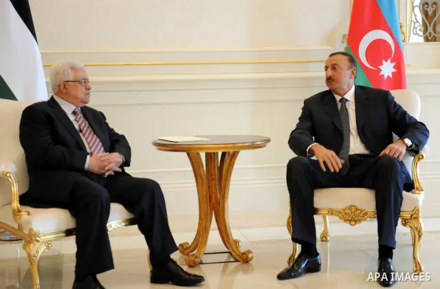 Palestinian president Mahmoud abbas (Abu Mazen) arrives to Azerbaijan and meets with Azerbaijan's President Ilham Aliyev in the capital Baku on Jun 28,2011. Photo by Thaer Ganaim