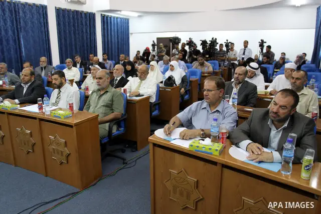Palestinian Legislative Council members take part during the meeting of the Palestinian Legislative Council in Gaza City on June 29, 2011. They discussed the issue of the kidnapped deputies. Photo by Mohammed Asad