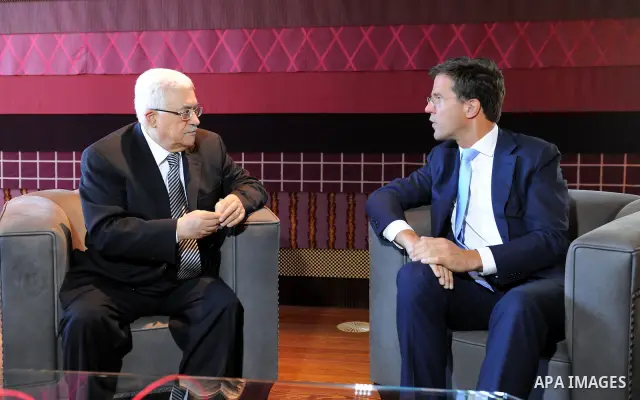 Palestinian president Mahmoud abbas (Abu Mazen) meets with the Dutch Prime Minister, Mark Rotah in Hague on Jun 30,2011. Photo by Thaer Ganaim