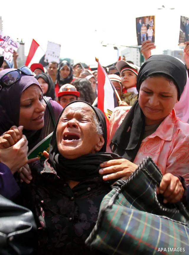 Egyptians take part in a rally after prayer at Tahrir Square in Cairo, Egypt, on July 1, 2011. Hundreds of people were rallying in the square, that was the epicenter of the uprising that toppled Hosni Mubarak, demanding...