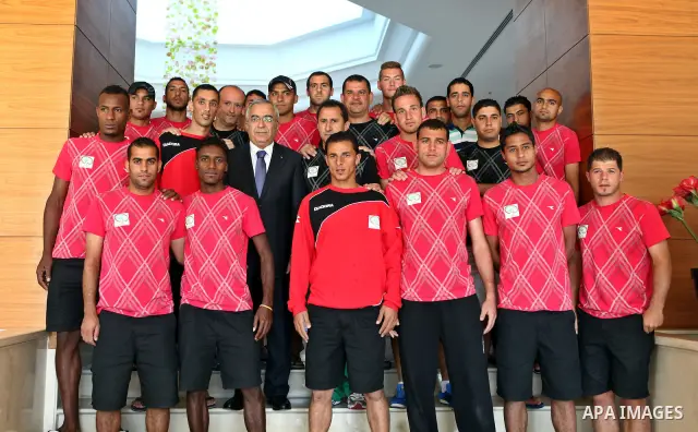 Palestinian Prime Minister, Salam Fayyad inspects the preparations for the national team players ahead of their match with the Afghan team in the West Bank city of Ramallah on July 3, 2011. Photo by Mustafa Abu Dayeh