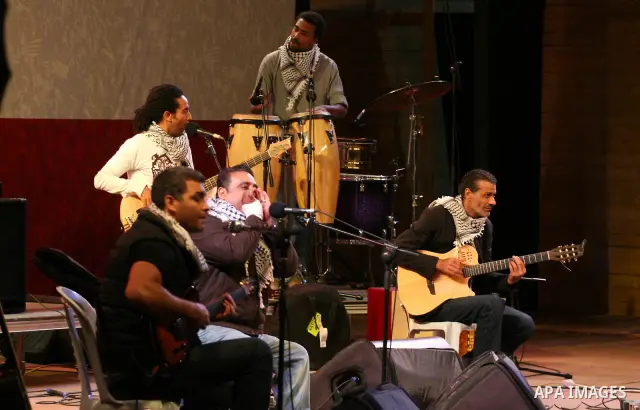 Egyptian soft rock band Wast El Balad (lit Downtown) perform performances during the opening ceremony of the 13th Palestine International Festival in the West bank city of Ramallah on July 4 2011. Where organized by the...
