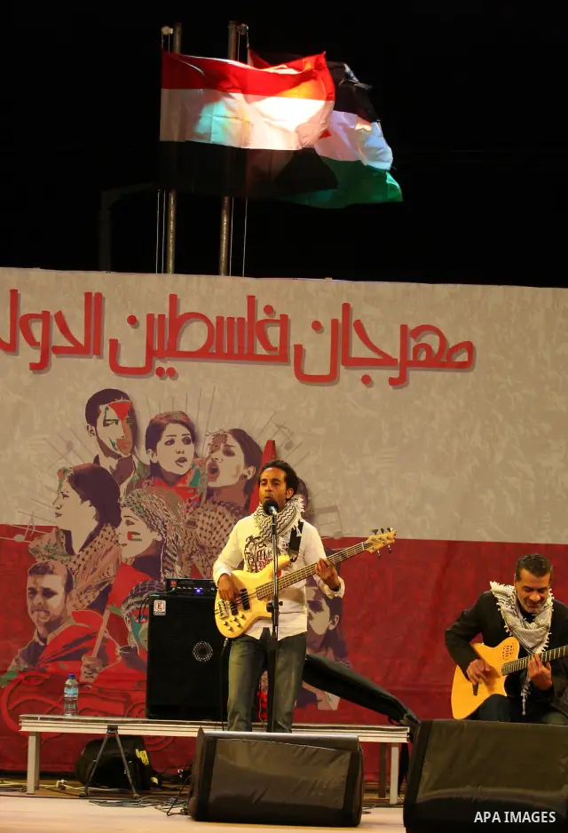 Egyptian soft rock band Wast El Balad (lit Downtown) perform performances during the opening ceremony of the 13th Palestine International Festival in the West bank city of Ramallah on July 4 2011. Where organized by the...