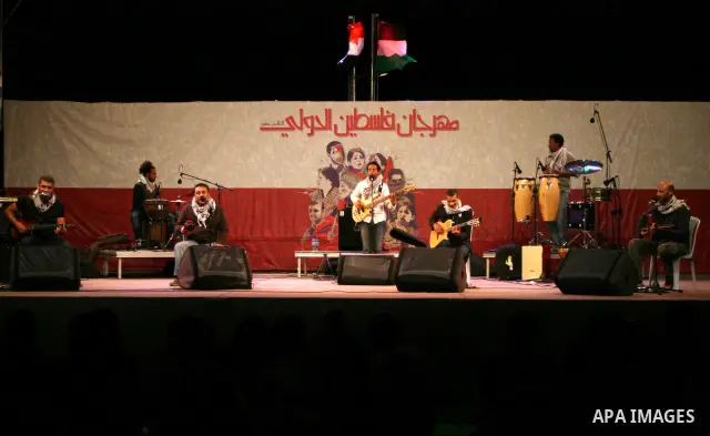 Egyptian soft rock band Wast El Balad (lit Downtown) perform performances during the opening ceremony of the 13th Palestine International Festival in the West bank city of Ramallah on July 4 2011. Where organized by the...