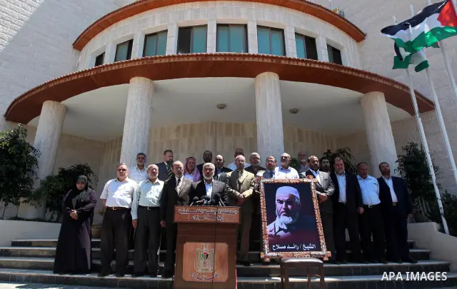 Palestinian Prime Minister in Gaza Strip, Ismail Haniya delivers a speech during a press conference in support with Sheikh Raed Salah in Gaza city o July 5, 2011. After the controversial Arab-Israeli Islamist leader was...