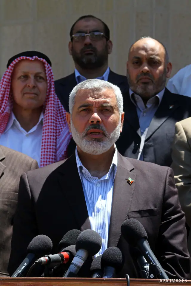 Palestinian Prime Minister in Gaza Strip, Ismail Haniya delivers a speech during a press conference in support with Sheikh Raed Salah in Gaza city o July 5, 2011. After the controversial Arab-Israeli Islamist leader was...