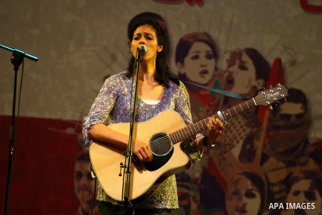 Souad Massi, an Algerian singer and songwriter living in France, performs during the Palestine International Festival 2011, in the West Bank city of Ramallah, Tuesday, July 5, 2011. Photo by Issam Rimawi