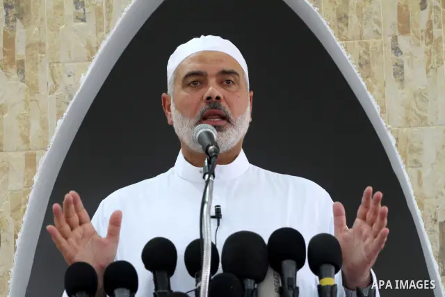 Palestinian Prime Minister in Gaza Strip, Ismail Haniya delivers speech during Friday prayers following the opening of a new mosque in Gaza city on July 8,2011, as he speaks about the latest political developments. Photo...