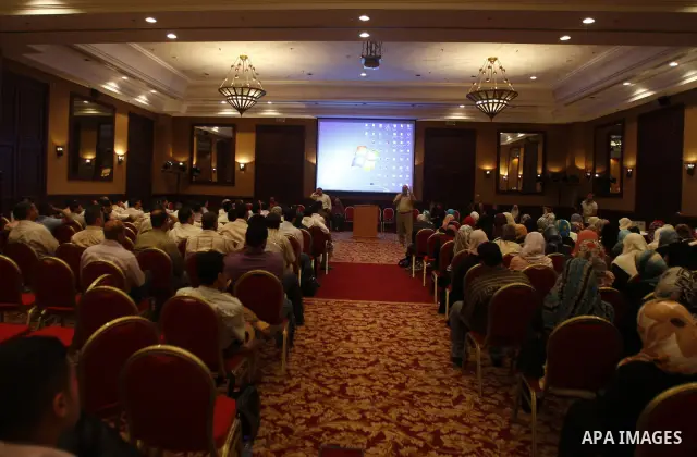 James Gordon, American psychiatrist gives a lecture in Gaza city on July 10, 2011. Gordon, has designed a program in Gaza which work to develop the mentally health, give them a sense of control in an environment known fo...