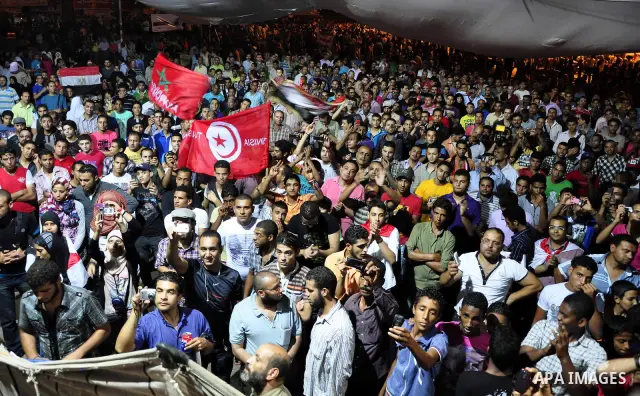 Hundreds of demonstrators gather as they spend their second night in Cairo's Tahrir Square, on July 10, 2011, at the landmark square vowing to keep up their sit-in despite a series of concessions by the Egyptian prime mi...