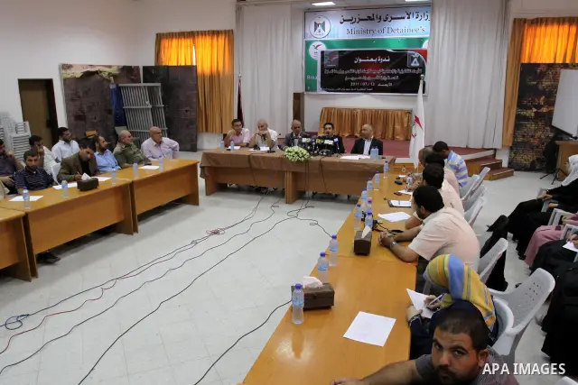 Members of the Palestinian Ministry of prisoners performs workshop in Gaza city on July 13, 2011. In support with Jerusalem's parliament members who have been living inside the ICRC compound in Jerusalem for the past one...
