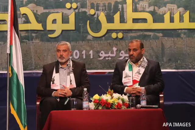 Palestinian Prime Minister in Gaza Strip, Ismail Haniya during a meeting with the youth in Rashad Shawa Center, in Gaza city on July 14, 2011. Photo by Mohammed Asad