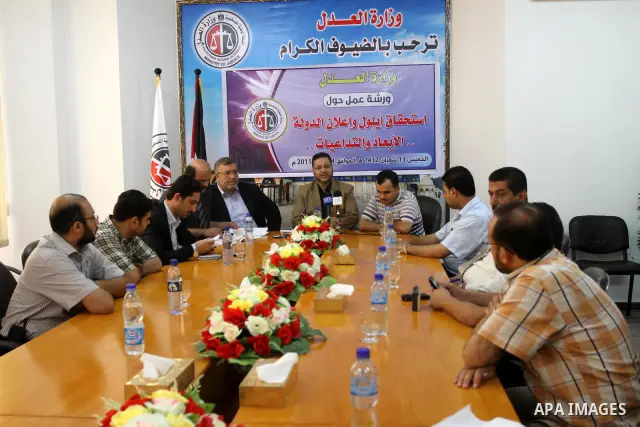 Members of Palestinian Ministry of Justice during a workshop about the loans in September in Gaza city on July 14, 2011. Photo by Mohammed Asad