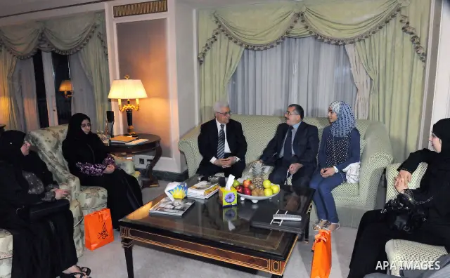 Palestinian President Mahmoud Abbas (Abu Mazen) meets with talented students in Qatar's schools in Doha on July 14,2011. Photo by Thaer Ganaim