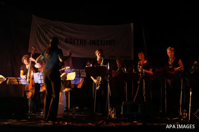 The German Women Jazz Orchestra performs a concert in Gaza City late on July 14, 2011. Photo by Naaman Omar
