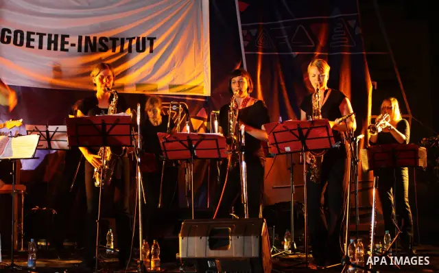 The German Women Jazz Orchestra performs a concert in Gaza City late on July 14, 2011. Photo by Naaman Omar