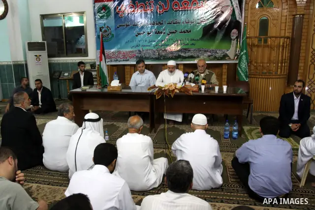 Palestinian Prime Minister in Gaza Strip, Ismail Haniya during the memorial of Mohammed Shamaa, one of the Hamas Movement founders in Gaza city on July 16, 2011. Photo by Mohammed Asad