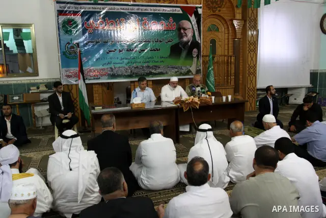Palestinian Prime Minister in Gaza Strip, Ismail Haniya during the memorial of Mohammed Shamaa, one of the Hamas Movement founders in Gaza city on July 16, 2011. Photo by Mohammed Asad