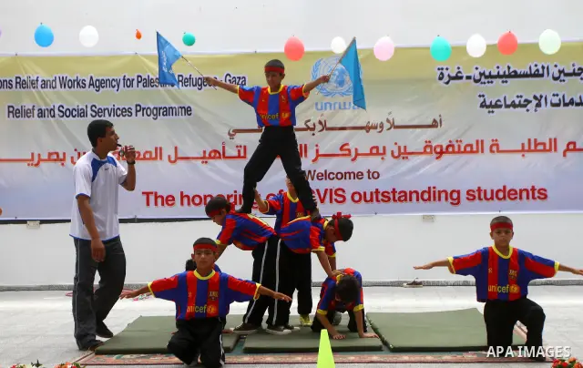 Palestinian talented students with disabilities visual attend a ceremony in the rehabilitation Centre for Visually Impaired in Gaza city on July 17, 2011. Photo by Ashraf Amra