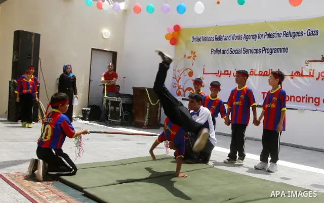 Palestinian talented students with disabilities visual attend a ceremony in the rehabilitation Centre for Visually Impaired in Gaza city on July 17, 2011. Photo by Ashraf Amra