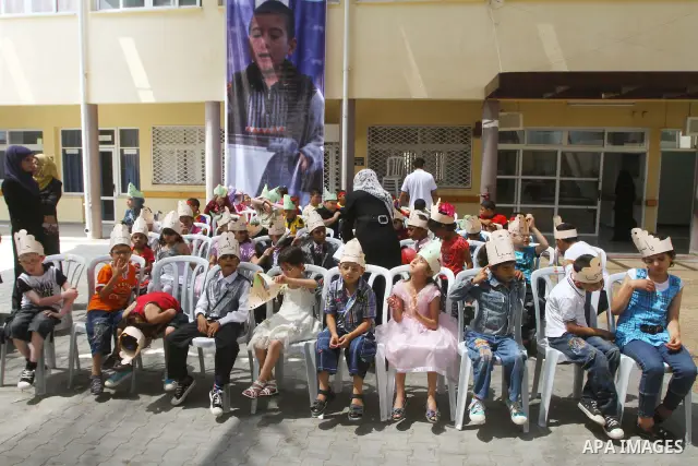 Palestinian talented students with disabilities visual attend a ceremony in the rehabilitation Centre for Visually Impaired in Gaza city on July 17, 2011. Photo by Ashraf Amra