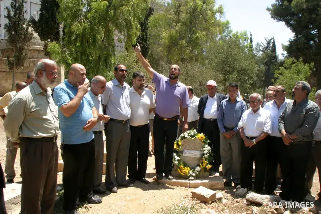Palestinians take a part in a protest to the Israeli violations of the Islamic sanctities in Jerusalem on July 21, 2011. where washed away and destroyed lately about 100 grave in "Maaman allah" the historic Islamic grave...