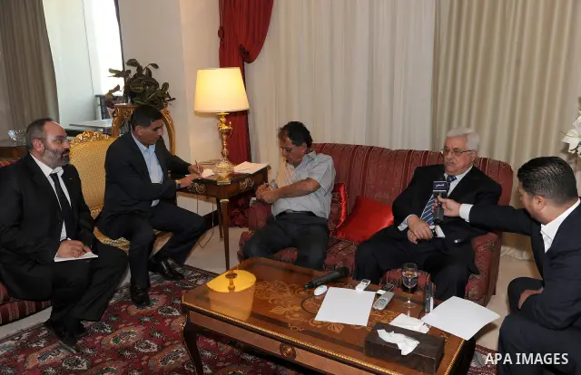 Palestinian president Mahmud Abbas meets with the Palestinian press in the Turkey's capital of Istanbul on July 22, 2011. Abbas is in a visit in Turkey aimed at drumming up support for United Nations recognition of a Pal...