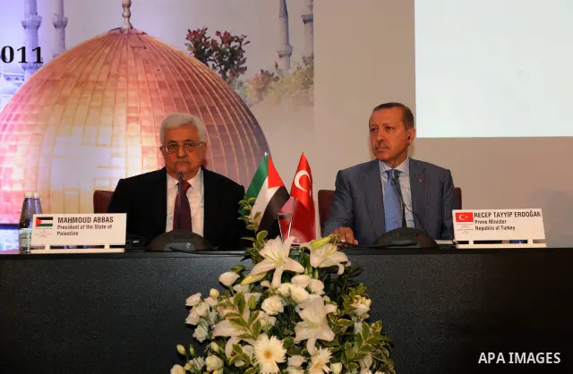 Palestinian President Mahmoud Abbas (Abu Mazen) meets with Turkish Prime Minister Recep Tayyip Erdogan at the opening of the Second Conference of the Ambassadors of Palestine in Istanbul on July 23, 2011. Photo by Thaer...