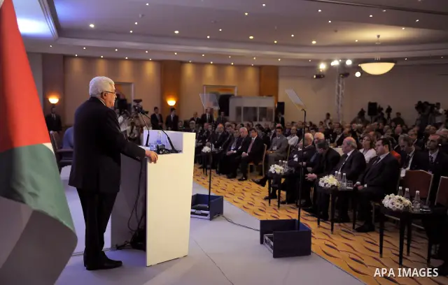 Palestinian President Mahmoud Abbas (Abu Mazen) delivers speech during a meeting with Turkish Prime Minister Recep Tayyip Erdogan at the opening of the Second Conference of the Ambassadors of Palestine in Istanbul on Jul...