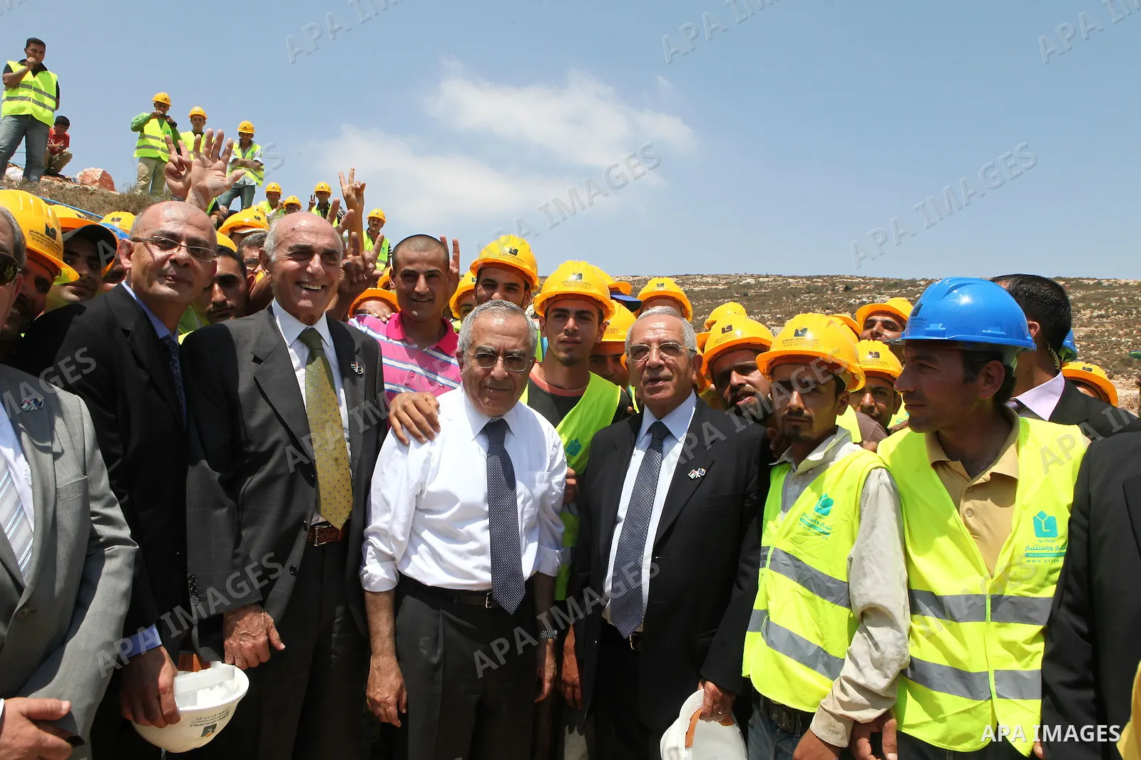 Palestinian Prime Minister, Salam Fayyad lays the cornerstone for al-Ghadeer housing area in the West Bank city of Ramallah on July 24, 2011. Photo by Mustafa Abu Dayeh