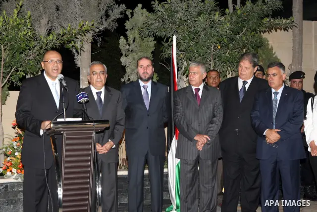 Palestinian Prime Minister, Salam Fayyad participates in a celebration at the Egyptian embassy to mark the 59th anniversary for July revolution in the West Bank city of Ramallah on July 24, 2011. Photo by Mustafa Abu Day...