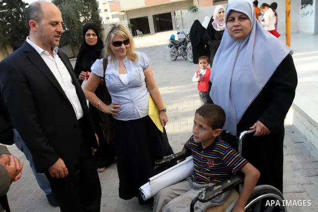 The European Parliament delegation, visit relatives of prisoners in Waed Captive and liberators society and people prisoners in Gaza city on July 25, 2011. Photo by Mohamad Asad
