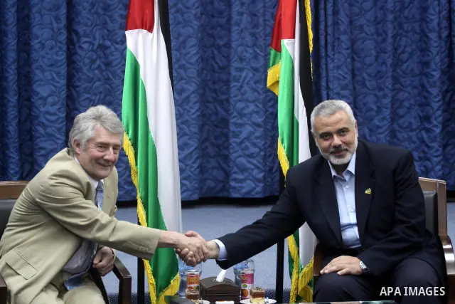 The Palestinian Prime Minister in Gaza Strip, Ismail Haniya meets with the European Parliament delegation in Gaza city on July 25, 2011. Photo by Mohammed Asad