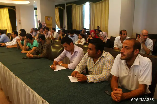 Memebers of the Palestinian Ministry of prisoners during a meeting about the prisoners in Israeli jails in Gaza city on July 25, 2011. Photo by Ashraf Amra
