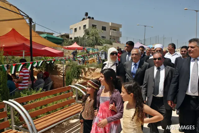 Palestinian Prime Minister, Salam Fayyad during the opening of the park municipality Beitunia in the West Bank city of Ramallah on July 25, 2011. Photo by Mustafa Abu Dayeh