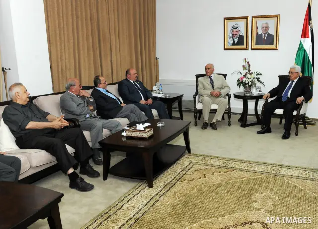 Palestinian President Mahmoud Abbas (Abu Mazen) meets with the Delegation of independent personalities Headed By Muneeb Masri in the West Bank city of Ramallah on July 25, 2011. Photo by Mufeed Abu Hasnah. Photo by Mufee...