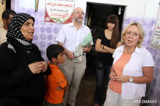 The European Parliamentary delegation visit the refugee camps to consider their living conditions in the central of Gaza Strip on July 26, 2011. Photo by Mohammed Asad