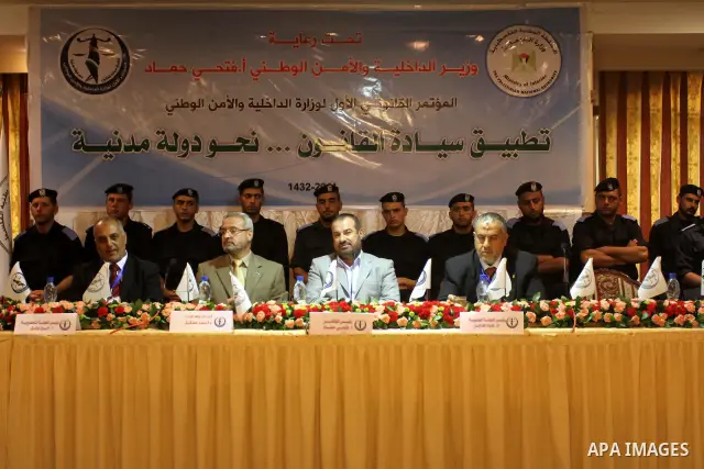 The Palestinian Interior Ministry speak about the application of law and sovereignty in Gaza Strip during a press conference on July 27, 2011. Photo by Mohammed Asad