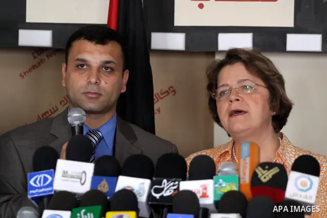 Members of the United Nations Fund for Population deliver speech during a press conference in Gaza city on July 27, 2011. Photo by Mohammed Asad