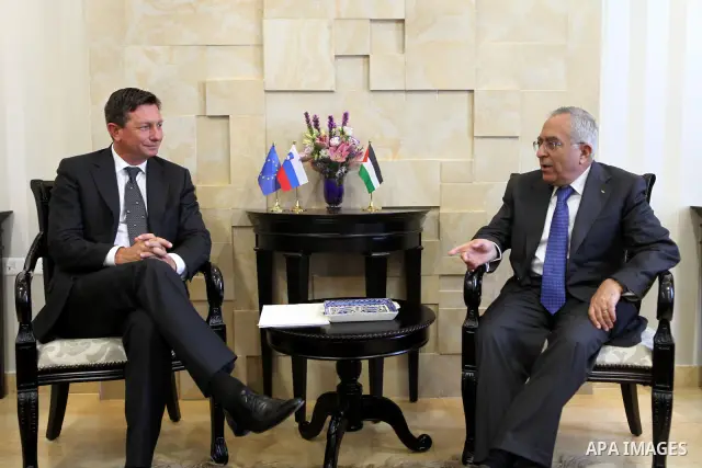 Palestinian Prime Minister, Salam Fayyad during his meeting with the Prime Minister of Slovenia, Borut Pahor in the West Bank city of Ramallah on July 27, 2011. Photo by Mustafa Abu Dayeh