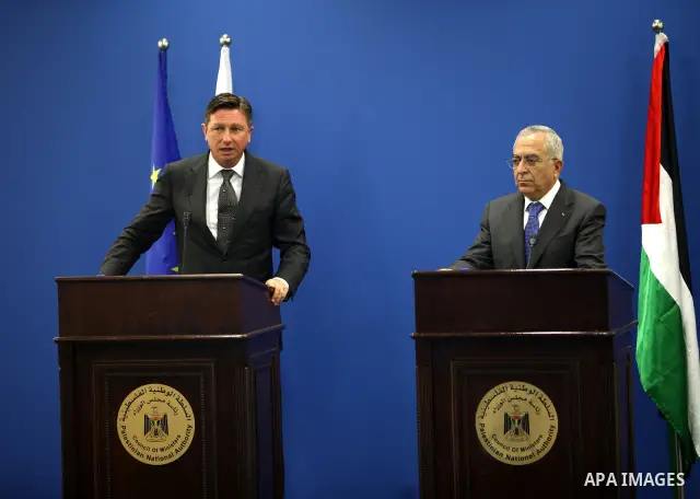 Palestinian Prime Minister, Salam Fayyad during his meeting with the Prime Minister of Slovenia, Borut Pahor in the West Bank city of Ramallah on July 27, 2011. Photo by Mustafa Abu Dayeh