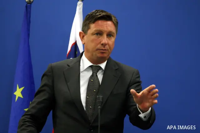 Prime Minister of Slovenia, Borut Pahor during a joint press conference with the Palestinian Prime Minster, Salam Fayyad (unseen), on July 27, 2011, during Pahor's visit to the West Bank city of Ramallah. Pahor earlier p...