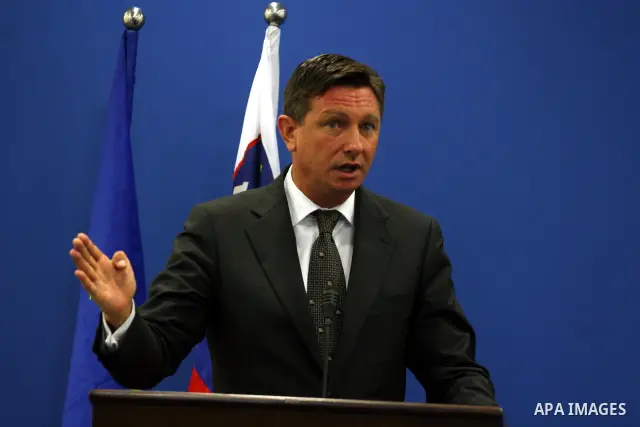 Prime Minister of Slovenia, Borut Pahor during a joint press conference with the Palestinian Prime Minster, Salam Fayyad (unseen), on July 27, 2011, during Pahor's visit to the West Bank city of Ramallah. Pahor earlier p...