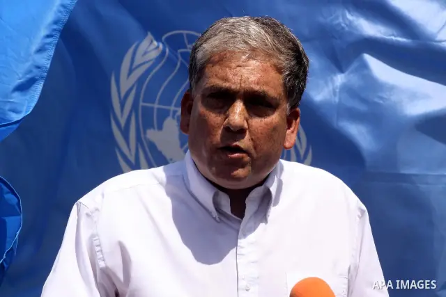 The UNRWA Spokesman, Chris Guinness delivers speech during a press conference against targeted the summer games in Gaza city on July 28, 2011. Photo by Mohammed Asad