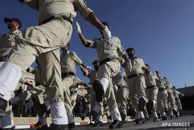 Palestinian Hamas security forces march during a graduation ceremony at the Ansar police compound in Gaza City on July 28, 2011. Photo by Naaman Omar