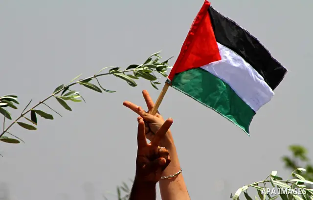 Palestinian protesters wave national flags during a demonstration on July 30, 2011 on the outskirts of Gaza City against the military zone Israel created on Palestinian land, east of the city, as a buffer between its bor...